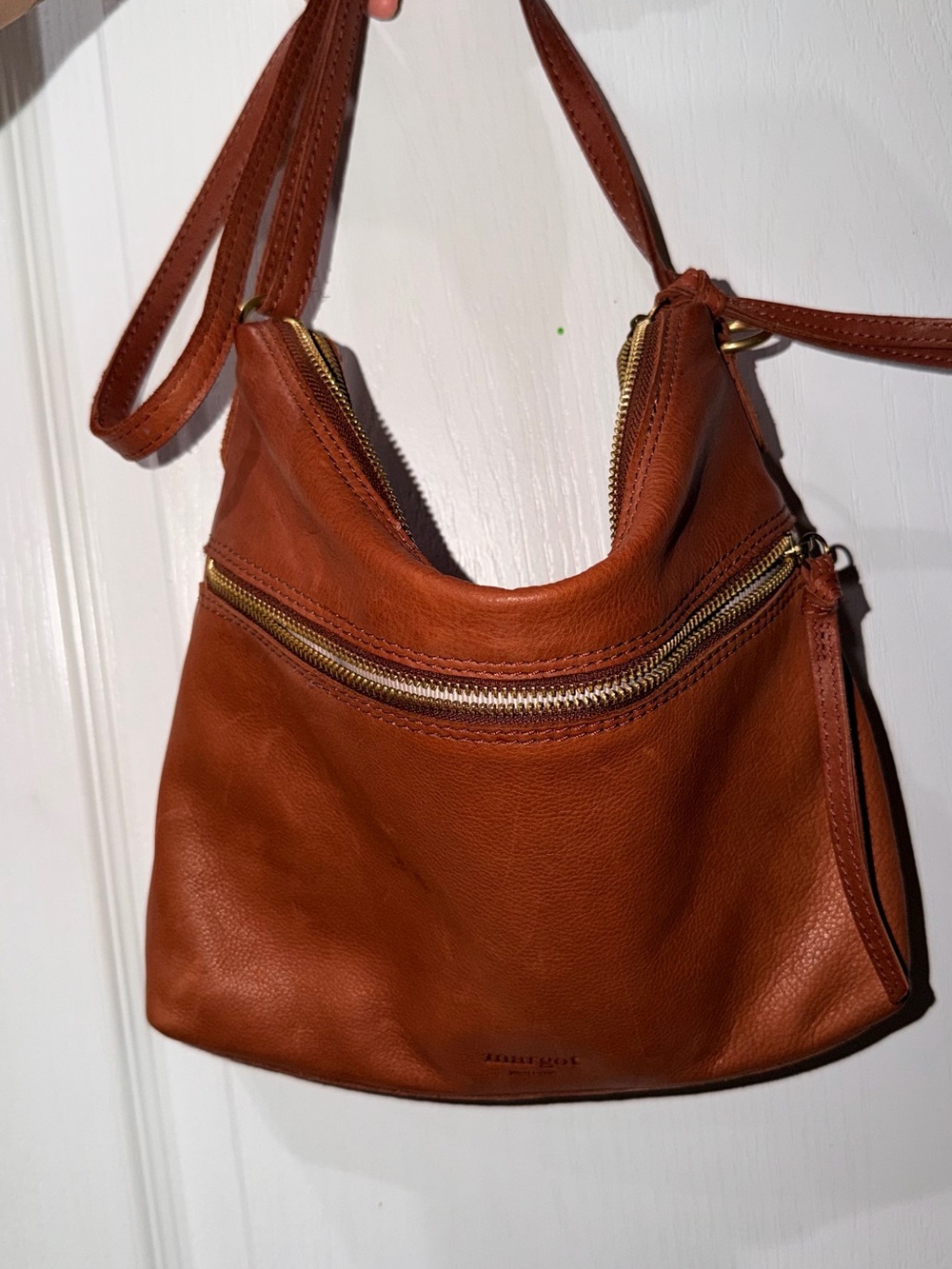 Margot NY Mary Scoop Brandy Brown Leather Crossbody Shoulder Bag